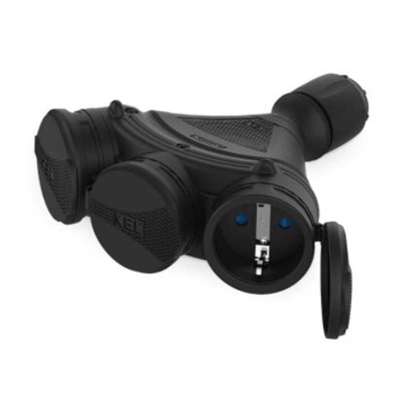 Verdeelstekker, 3-weg EXTREM zwart/zwart