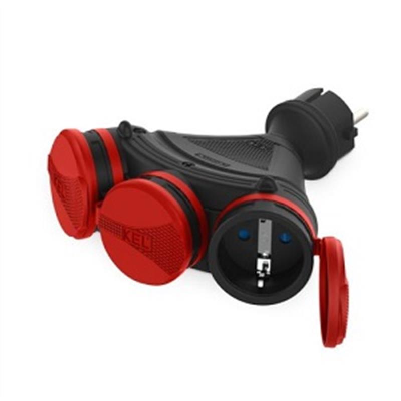 Verdeelstekker, 3-weg EXTREME rood/zwart